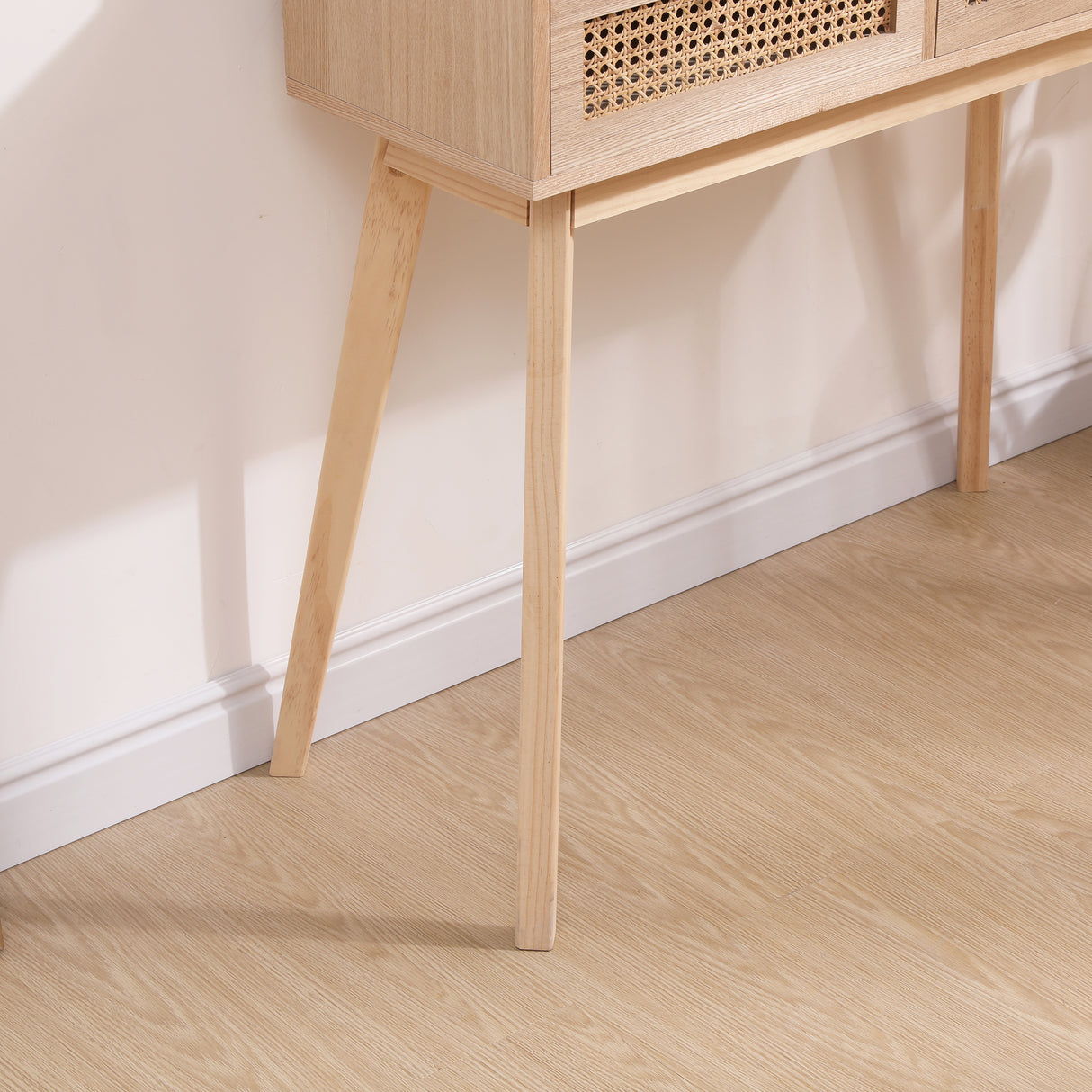 Side table with two real rattan drawers, solid wood table legs can be used in the dining room living room,bedroom - V.I.P Digital Presence