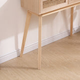 Side table with two real rattan drawers, solid wood table legs can be used in the dining room living room,bedroom - V.I.P Digital Presence