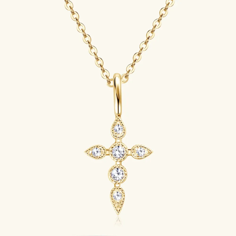 925 Sterling Silver Moissanite Cross Pendant Necklace - V.I.P Digital Presence