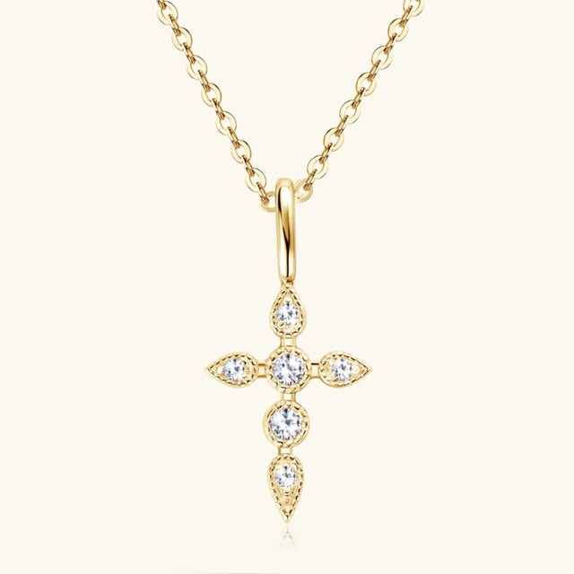 925 Sterling Silver Moissanite Cross Pendant Necklace - V.I.P Digital Presence