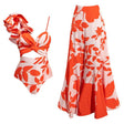 Single shoulder lotus leaf edge one-piece swimsuit with hollowed out waist for slimming effect - V.I.P Digital Presence