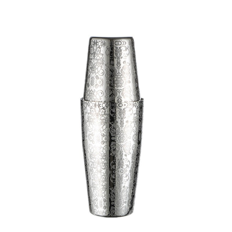 304 stainless steel etched pattern bright light Boston bartender bar two section bartender - V.I.P Digital Presence