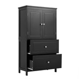 Bathroom Storage Cabinet, Cabinet with Two Doors and Drawers, Adjustable Shelf, MDF Board, Black - V.I.P Digital Presence