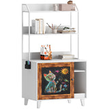Graffiti with 2 storage racks and 1 door cat litter box shell, hidden cat litter box with rack shell furniture white - V.I.P Digital Presence