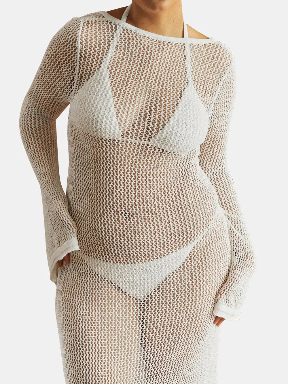 Openwork Backless Flare Sleeve Cover-Up Dress - V.I.P Digital Presence