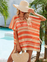 Tassel Openwork Striped V-Neck Cover Up - V.I.P Digital Presence