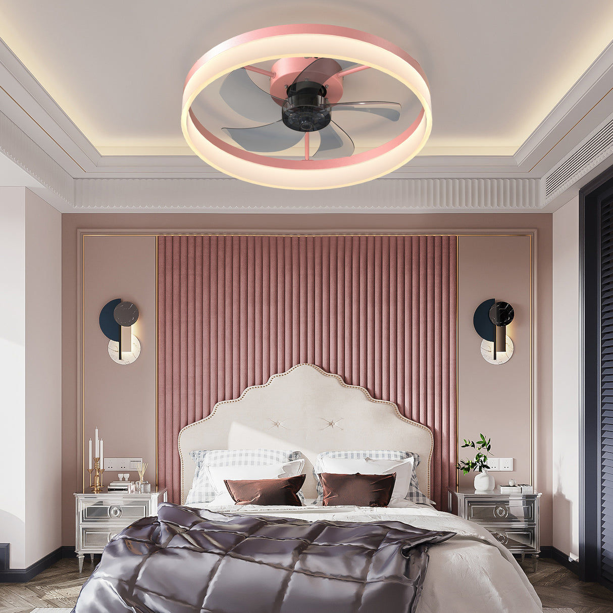 Ceiling Fans with Lights Dimmable LED Embedded installation of thin modern ceiling fans(Pink) - V.I.P Digital Presence