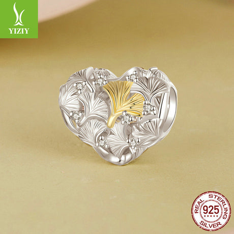 Silver Charm Ginkgo Leaf Splicing Love DIY Bracelet Beads Loose Beads Romantic Autumn Leaves s925 Pure Silver Beads - V.I.P Digital Presence