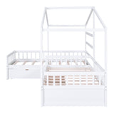Twin Size House Platform Bed with Three Storage Drawers White