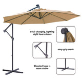 10 FT Solar LED Patio Outdoor Umbrella Hanging Cantilever Umbrella Offset Umbrella Easy Open Adustment with 32 LED Lights -taupe - V.I.P Digital Presence
