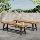 Outdoor Carlisle Benches, Sandblasted Brown + Rustic Metal (Set of 2) - V.I.P Digital Presence