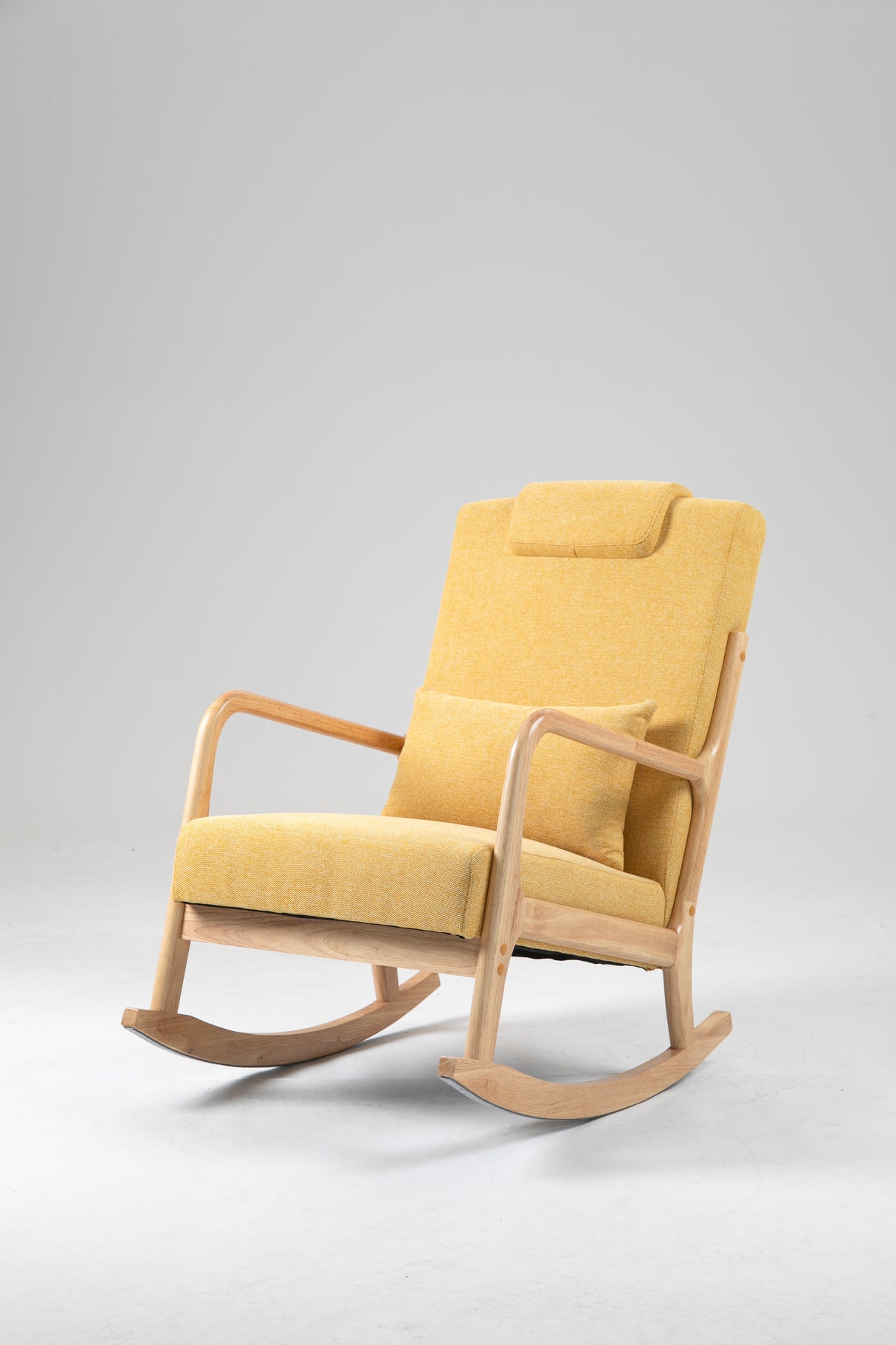 Rocking Chair Upholstered Fabric Rocking Armchair Indoor with High Backrest Glider Chairs and Lumbar Pillow for Living Room - V.I.P Digital Presence