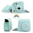 Estuche de cuero sintético para cámara Fujifilm Instax Mini 8 Mini 9, color negro, con correa para el hombro y cubierta de cristal transparente. 