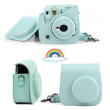 Estuche de cuero sintético para cámara Fujifilm Instax Mini 8 Mini 9, color negro, con correa para el hombro y cubierta de cristal transparente. 