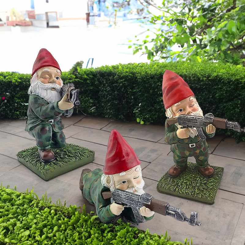 Funny Army Gnome Garden Statue, Resin Desk Ornament, Outdoor Garden Dwarf Decor (3pcs, 2025 New) - V.I.P Digital Presence