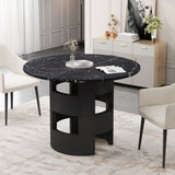 42.12"Modern Round Dining Table with Printed Black Marble Table Top for Dining Room - V.I.P Digital Presence