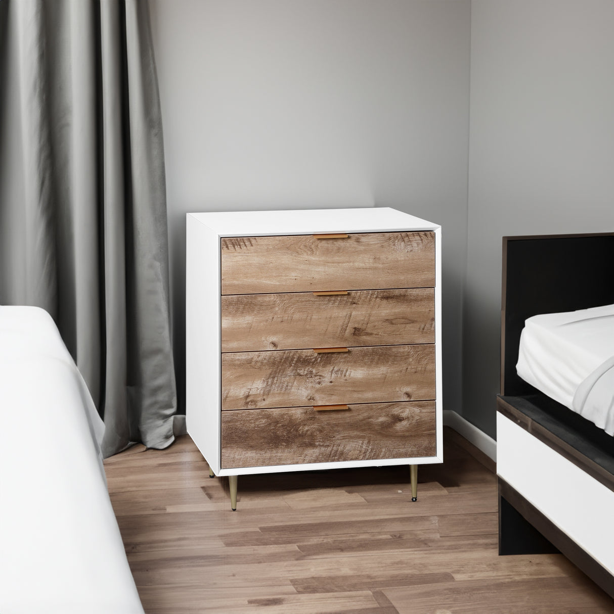 Wooden Tall 4 Drawer Dresser,Chest of Drawers with 4 Metal Legs, Anti-Tipping Device for Bedroom,Living Room - V.I.P Digital Presence