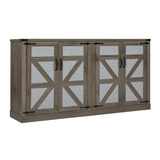 65-Inch Slate Gray Faux Rattan Sideboard with Barn Doors Rustic Sideboard, 4-Door Storage for Living Room, Entryway, Bedroom - V.I.P Digital Presence