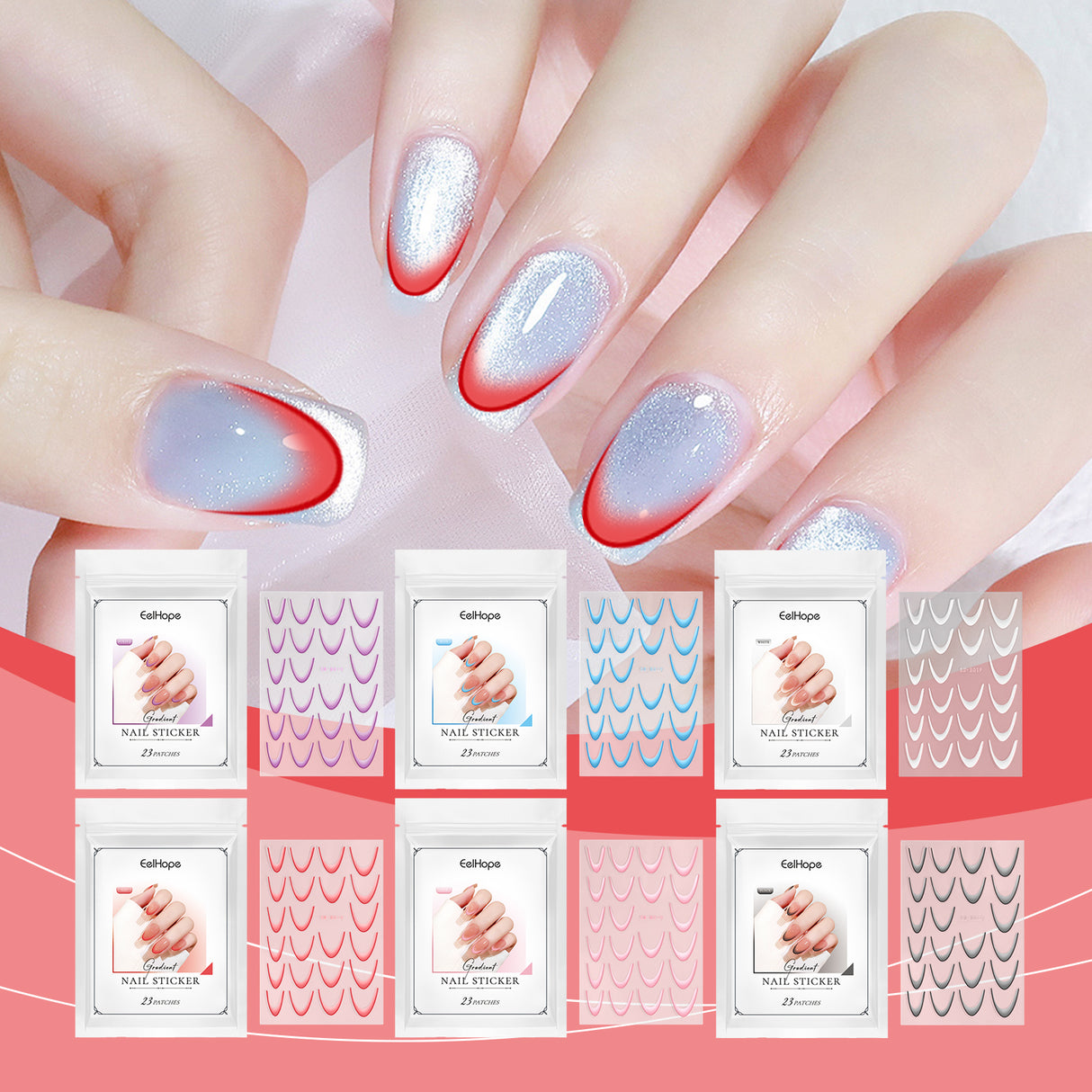 Pegatinas de uñas con degradado francés Pegatinas de uñas con degradado Decoración de uñas fácil Pegatinas de uñas personalizadas
