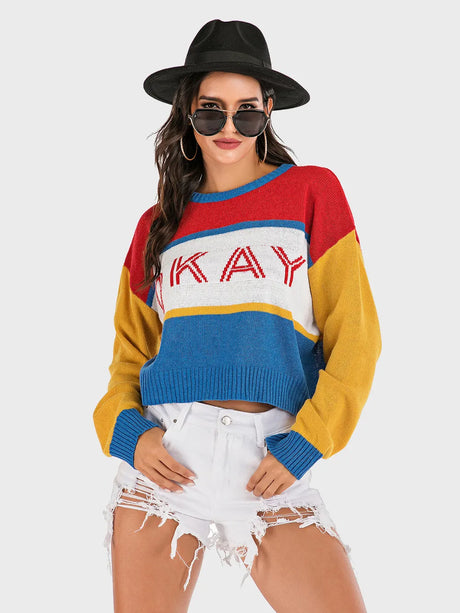 Contrast Dropped Shoulder Long Sleeve Sweater - V.I.P Digital Presence