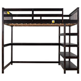 Full Size Loft Bed with Storage Shelves and Under-bed Desk  Espresso