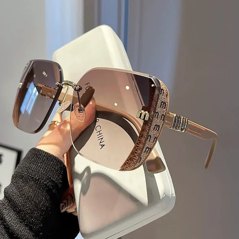 new fashion trimmed sunglasses half frame high quality trend simple sunglasses for women with fine glitter - V.I.P Digital Presence