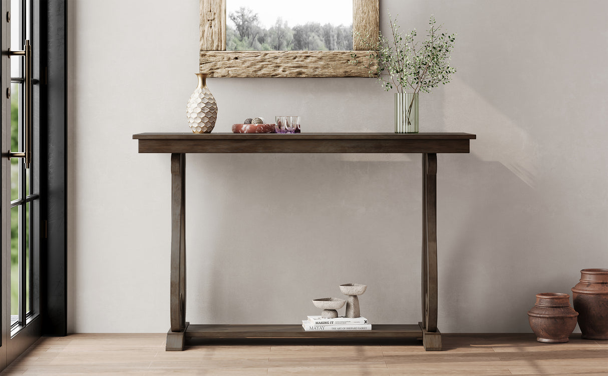 48-Inch Rustic Vintage Console Table --- Farmhouse Style Entryway Table with Open Shelf and Sturdy Construction (Walnut) - V.I.P Digital Presence