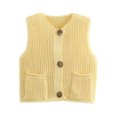 Street Fashion Crochet Hollow Vest Solid Color Versatile Round Neck Jacket - V.I.P Digital Presence
