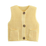 Street Fashion Crochet Hollow Vest Solid Color Versatile Round Neck Jacket - V.I.P Digital Presence
