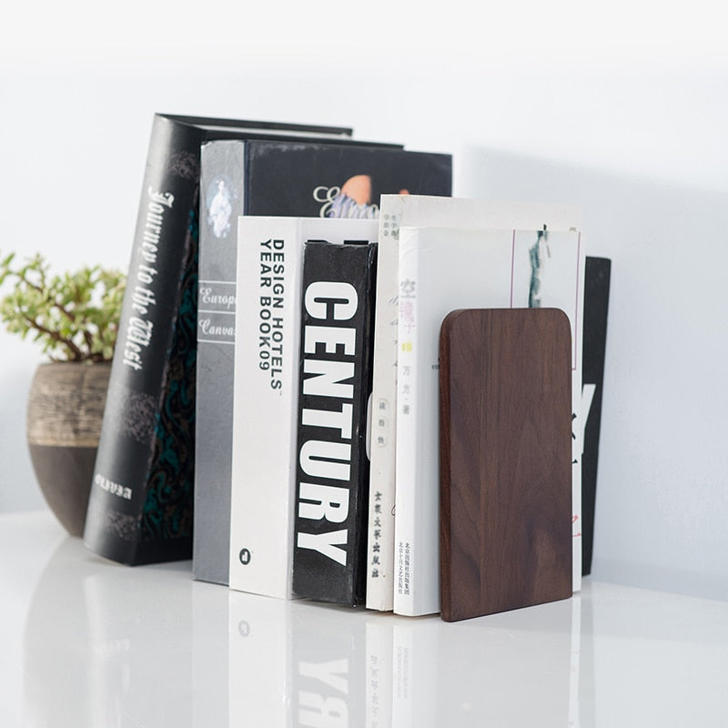 Solid beech wood book end natural wood walnut bookend home storage bookshelf decor bookstop natural wood crafts - V.I.P Digital Presence