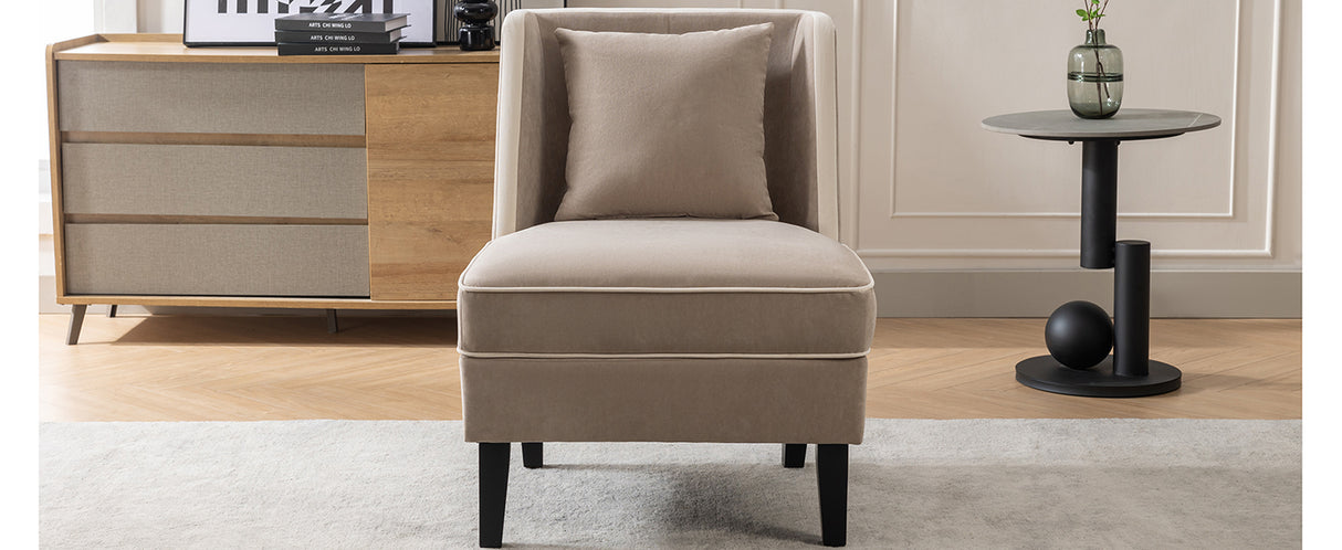Velvet Upholstered Accent Chair with Cream Piping, Tan and Cream - V.I.P Digital Presence