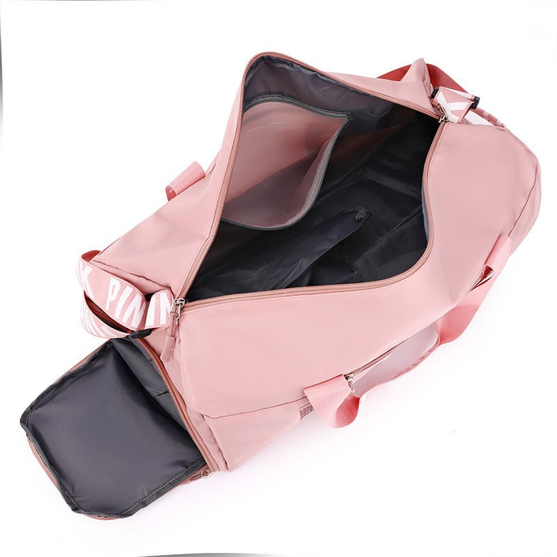 New fitness bag, shoe compartment, dry wet separation bag, sports travel bag, shiny pink letter single shoulder crossbody bag - V.I.P Digital Presence