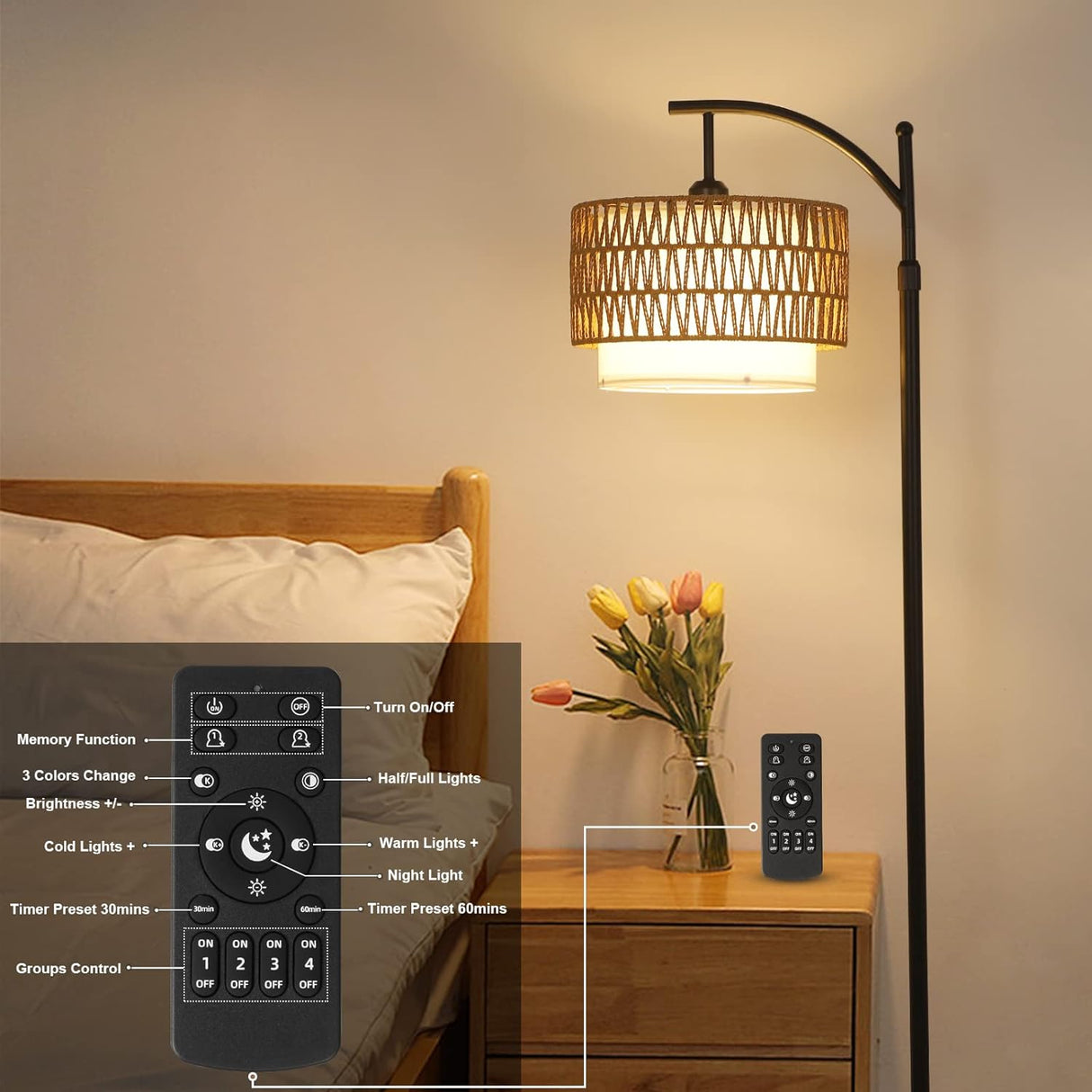 Arc Floor Lamp for Living Room with 3 Color Temperatures, Farmhouse Floor Lamps with Remote & Dimmable Bulb Office - V.I.P Digital Presence
