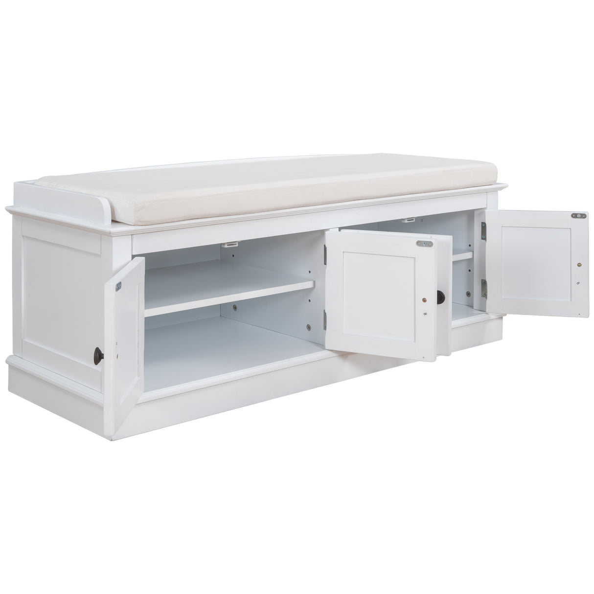 TREXM storage table with 4 adjustable doors and shelves, detachable padded shoe stand (white) - V.I.P Digital Presence