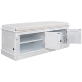 TREXM storage table with 4 adjustable doors and shelves, detachable padded shoe stand (white) - V.I.P Digital Presence