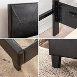 Queen Size Upholstered Platform Bed Frame Wood Slat Support Easy Assembly Black pu - V.I.P Digital Presence
