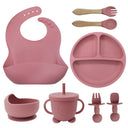 8PCS Mother and baby silicone bibs, silicone dinner plates, eight-piece set, baby food training suction cup bowl, baby divided tableware set - V.I.P Digital Presence