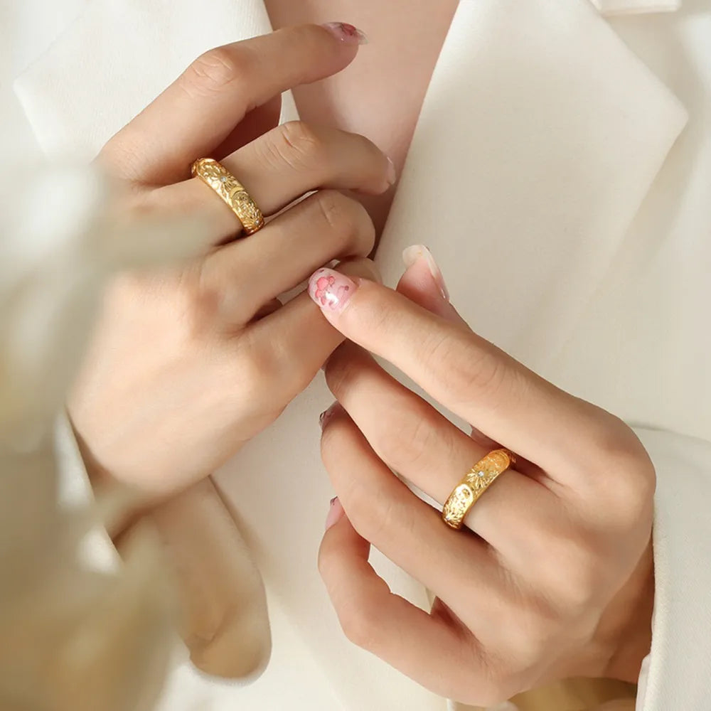 Star Moon Shaped Sparkling Zircon Design Ring Titanium Steel Handmade Jewelry for Girls - V.I.P Digital Presence