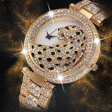 MISSFOX V227  Women Quartz Watch Fashion Bling Casual Ladies Watch Female Quartz Gold Watch Crystal Diamond Leopard For Women Clock - V.I.P Digital Presence