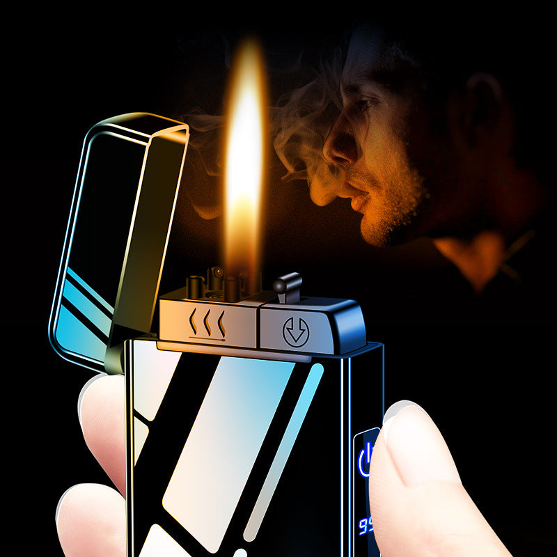 Gas electric triple fire metal windproof inflatable charging lighter personalized and creative trendy gift for boyfriend - V.I.P Digital Presence
