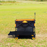 Big large capacity Folding cart Extra Long Extender Wagon Cart Folding Wagon Garden Shopping Beach Cart (black +orange) - V.I.P Digital Presence