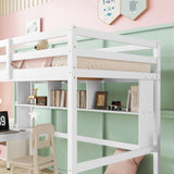 Twin Loft Bed with built-in desk and bookcase of three compartments, Guardrails and Ladder,White - V.I.P Digital Presence