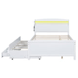 Full Size Platform Bed with Storage LED Headboard  Twin Size Trundle and 3 Drawers White