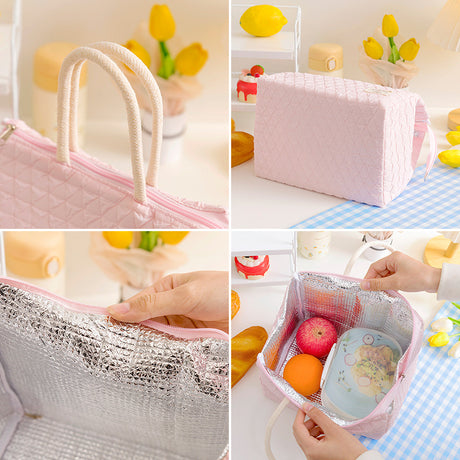 ins style small fresh outdoor large capacity picnic insulation and cold storage bag fashionable diamond pattern zipper lunch box bag student lunch bag - V.I.P Digital Presence
