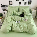 Washed Cotton Solid Color Double Spliced Four-Piece Bedding Set - Sheet, Quilt Cover, Pillowcases for Employee and Dormitory Use