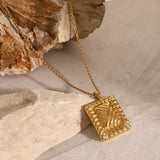 Stainless Steel Inlaid Rhinestone Rectangle Shape Pendant Necklace - V.I.P Digital Presence