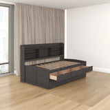 Twin Size Wooden Captain Bed with Built-in Bookshelves,Three Storage Drawers and Trundle,Antique Gray