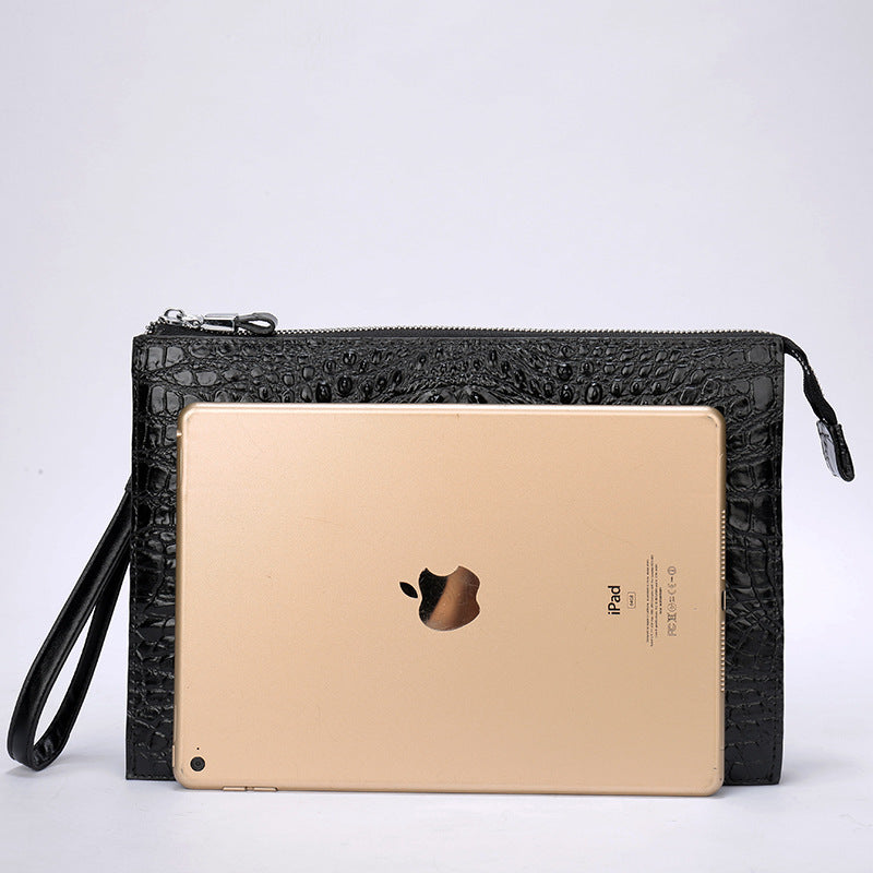 A4 Men's Genuine Leather Underarm Bag Zipper Cowhide Crocodile Pattern Men's Mobile Phone Bag - V.I.P Digital Presence