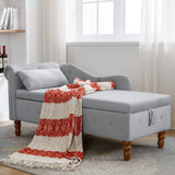 Grey Chaise Lounge Indoor Velvet Lounge Chair for Bedroom with Storage & Pillow Modern Upholstered Rolled Arm Chase Lounge - V.I.P Digital Presence