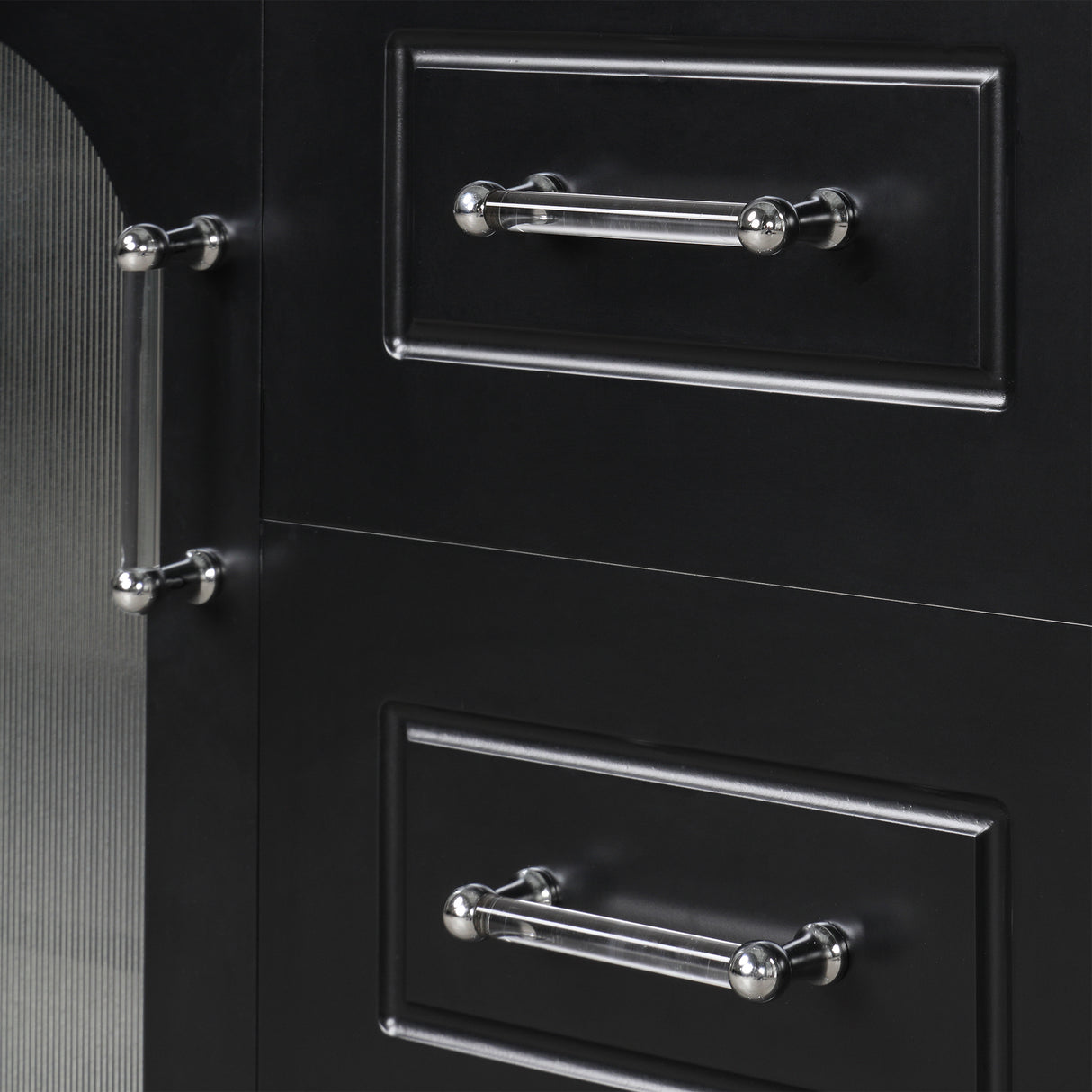 30" Bathroom Vanity with Sink, Bathroom Vanity Cabinet with Two Drawers and Door, Adjustable Shelf, Solid Wood and MDF, Black - V.I.P Digital Presence